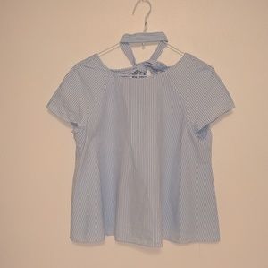 Blue and white striped blouse with attached choker